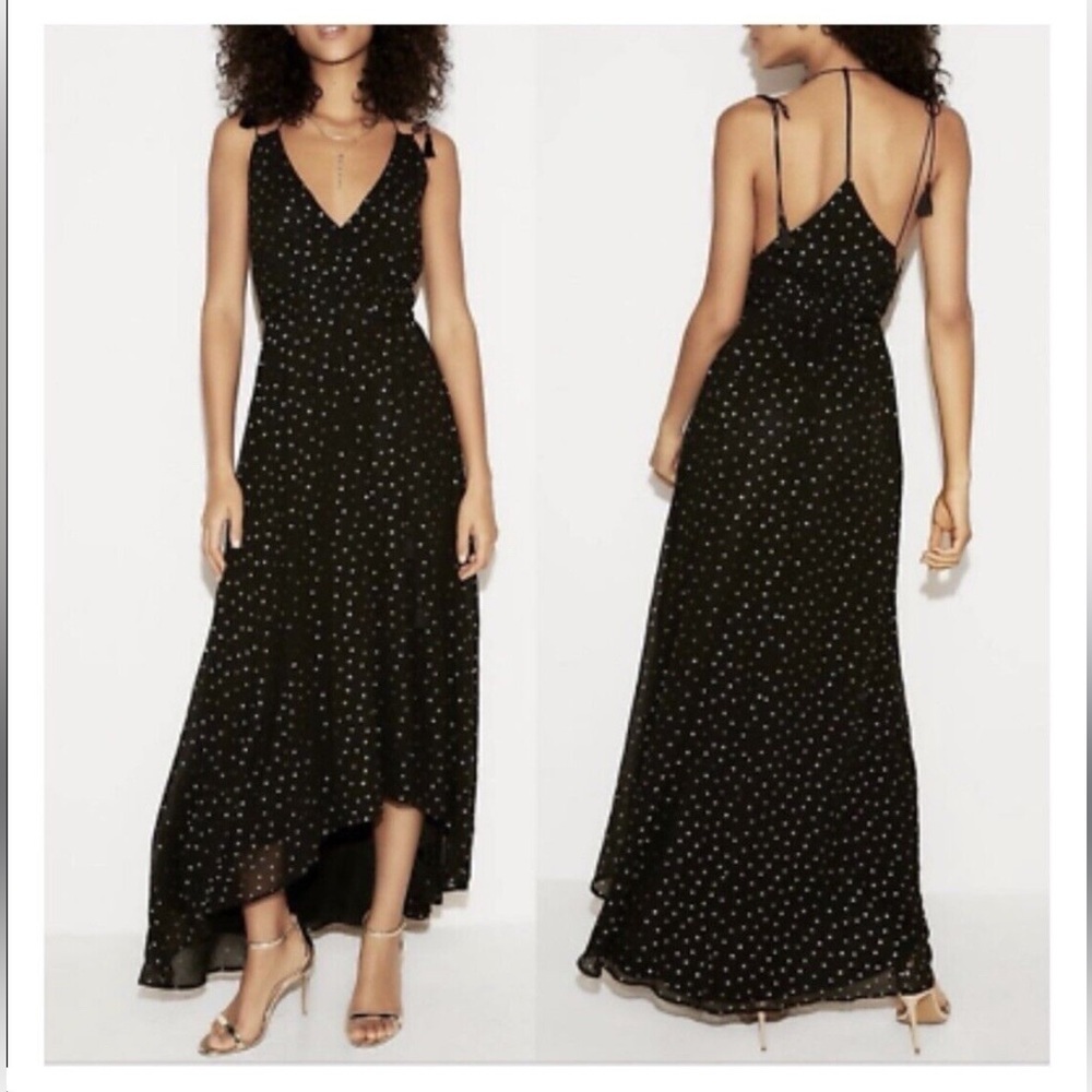 Express high low maxi dress elastic waist gold print size xsmall new whimsigoth